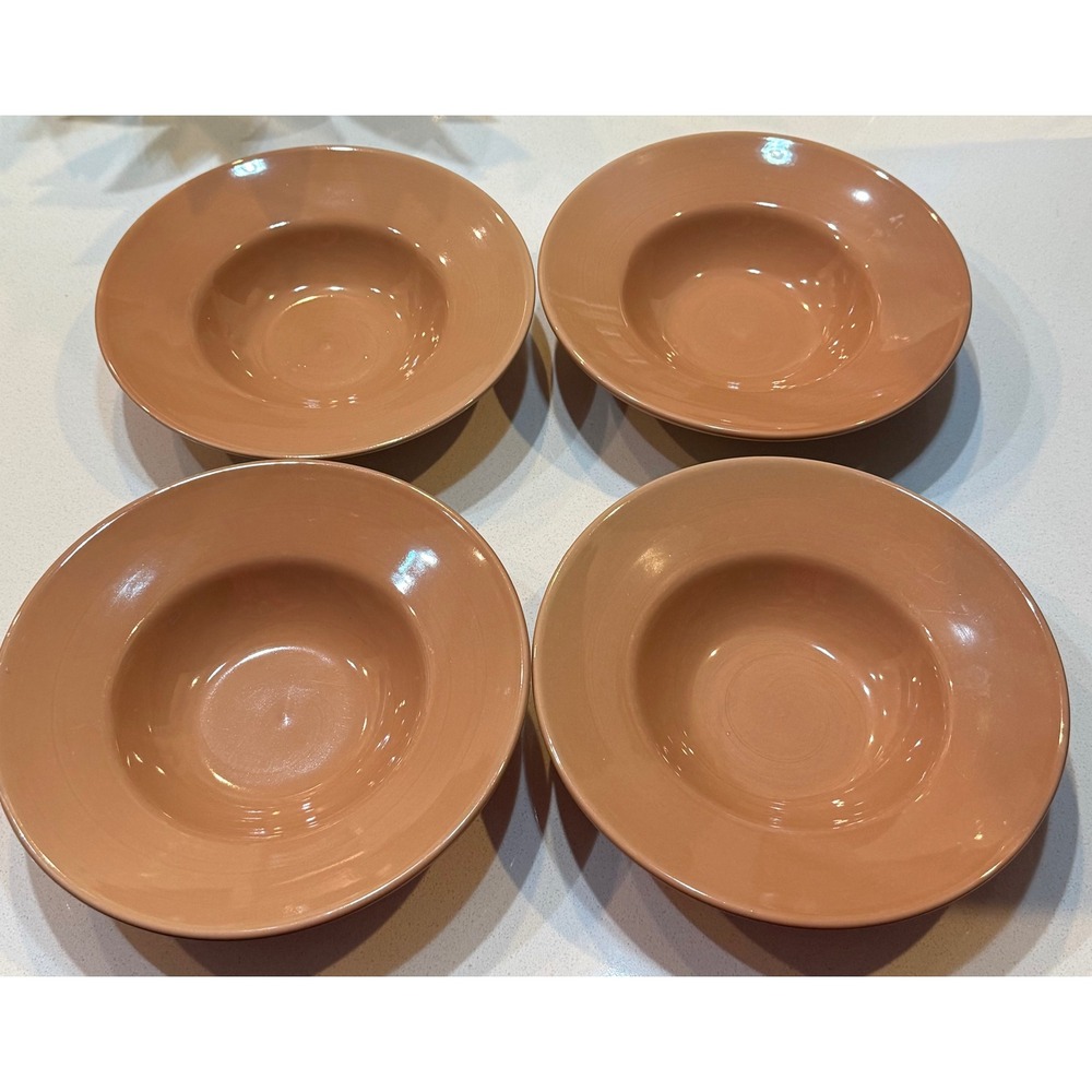 Vintage Pier‎ 1 China Set of 4 Nutmeg Pasta Bowls Wide Rimmed Soup Bowls